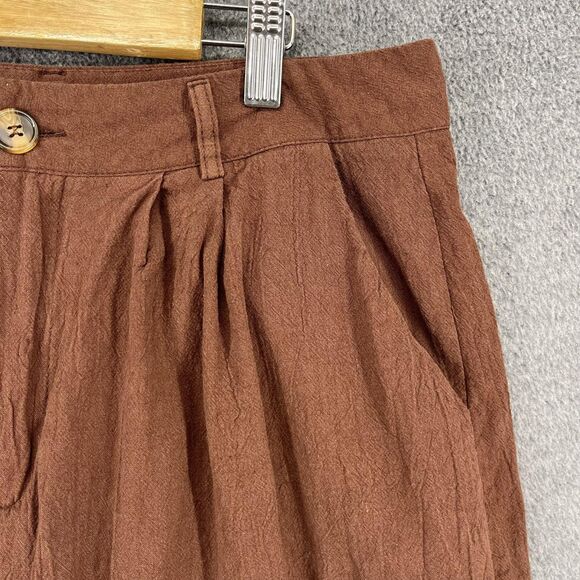 SHEIN Shorts Womens Large Brown Pleated High Waist Cuffed Hem Pockets Belt Loops - Picture 4 of 16
